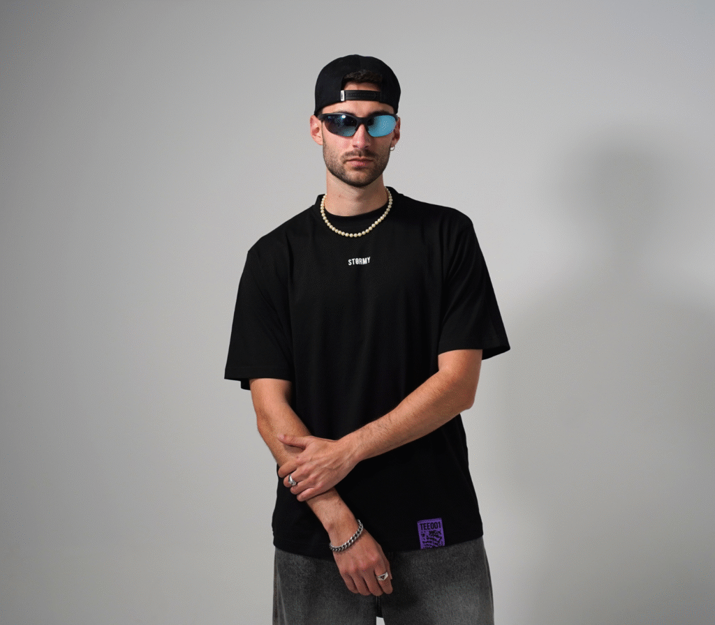 Front view of male model wearing the HELIX TEE001 by STORMY